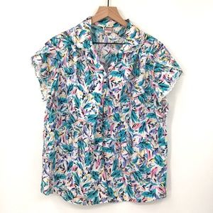 Vintage Just 4 Inc Short-Sleeved Button up Grandma Shirt White Floral 22W Womens